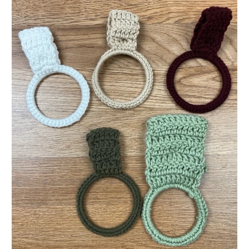 Lot of 5 Handmade Crochet Towel Holder Rings, Button Close NEW